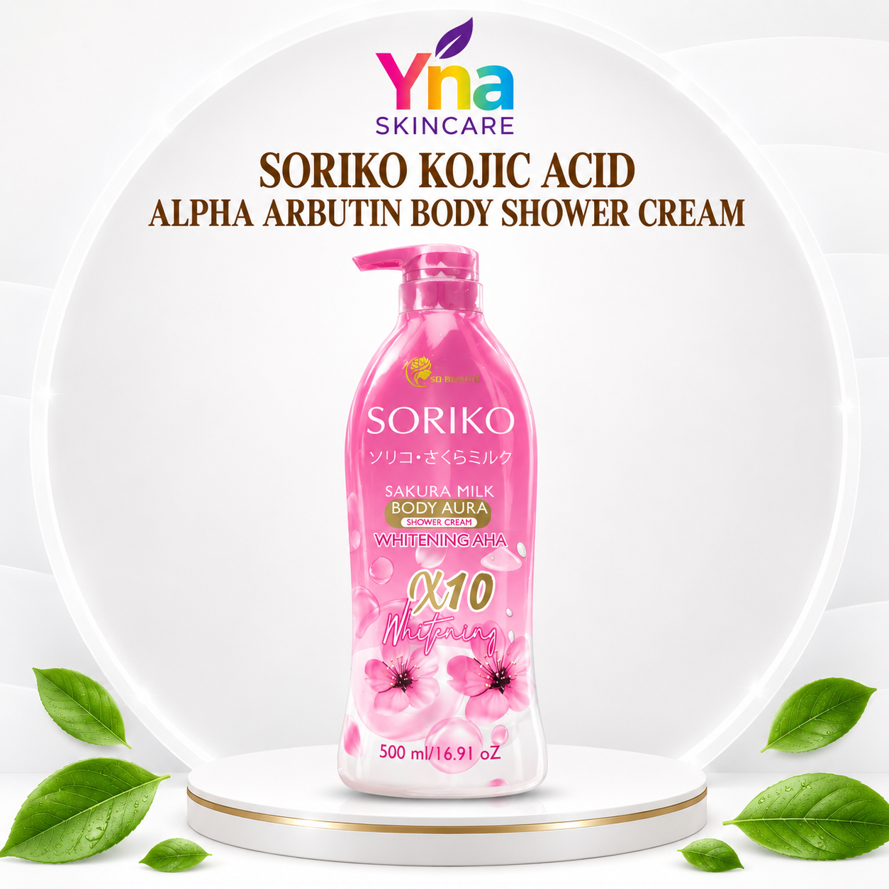 SORIKO SAKURA MILK BODY AURA SHOWER CREAM Whitening AHA Body Shower Cream with Sakura Milk Extract