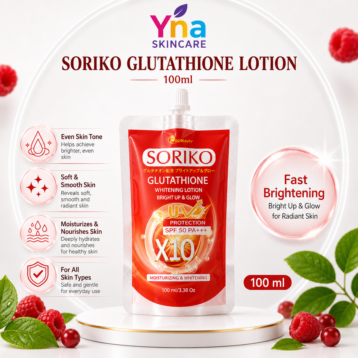 SORIKO GLUTATHIONE WHITENING LOTION X10  Bright Up & Glow Moisturizing Body Lotion with UV Protection SPF50 PA+++