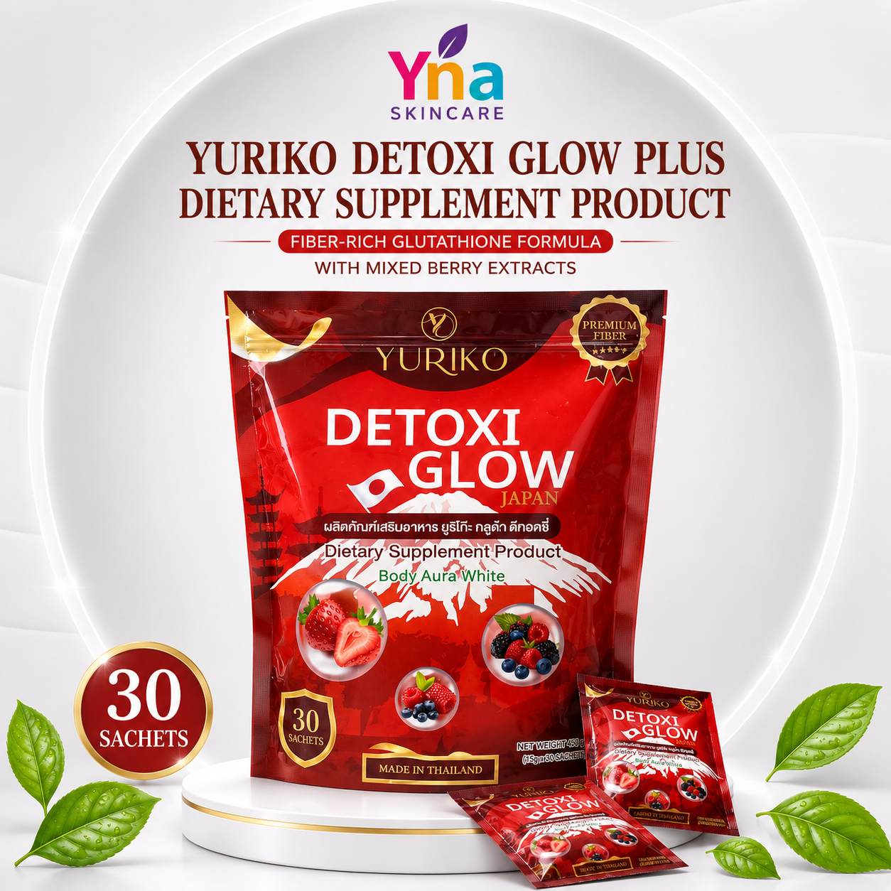Yuriko Detoxi Glow Plus Dietary Supplement Drink – Fiber & Glutathione Formula (30 Sachets)