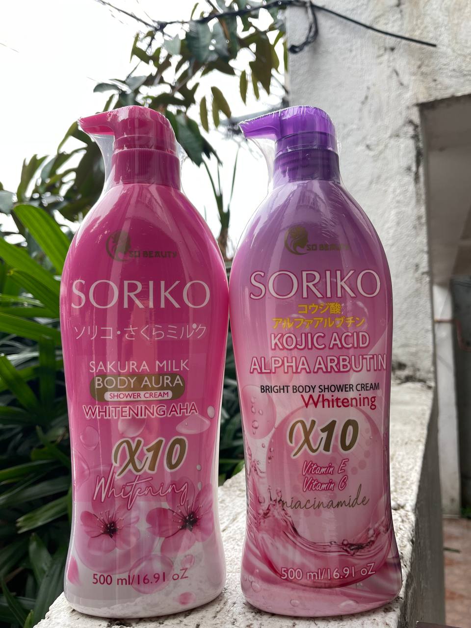 SORIKO SAKURA MILK BODY AURA SHOWER CREAM  Whitening AHA Body Shower Cream with Sakura Milk Extract