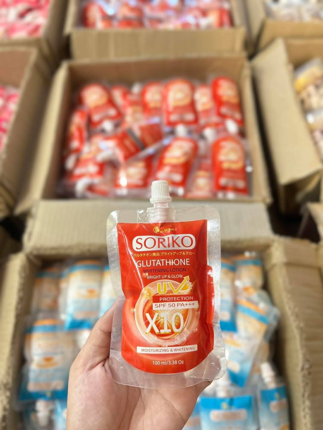 SORIKO GLUTATHIONE WHITENING LOTION X10  Bright Up & Glow Moisturizing Body Lotion with UV Protection SPF50 PA+++