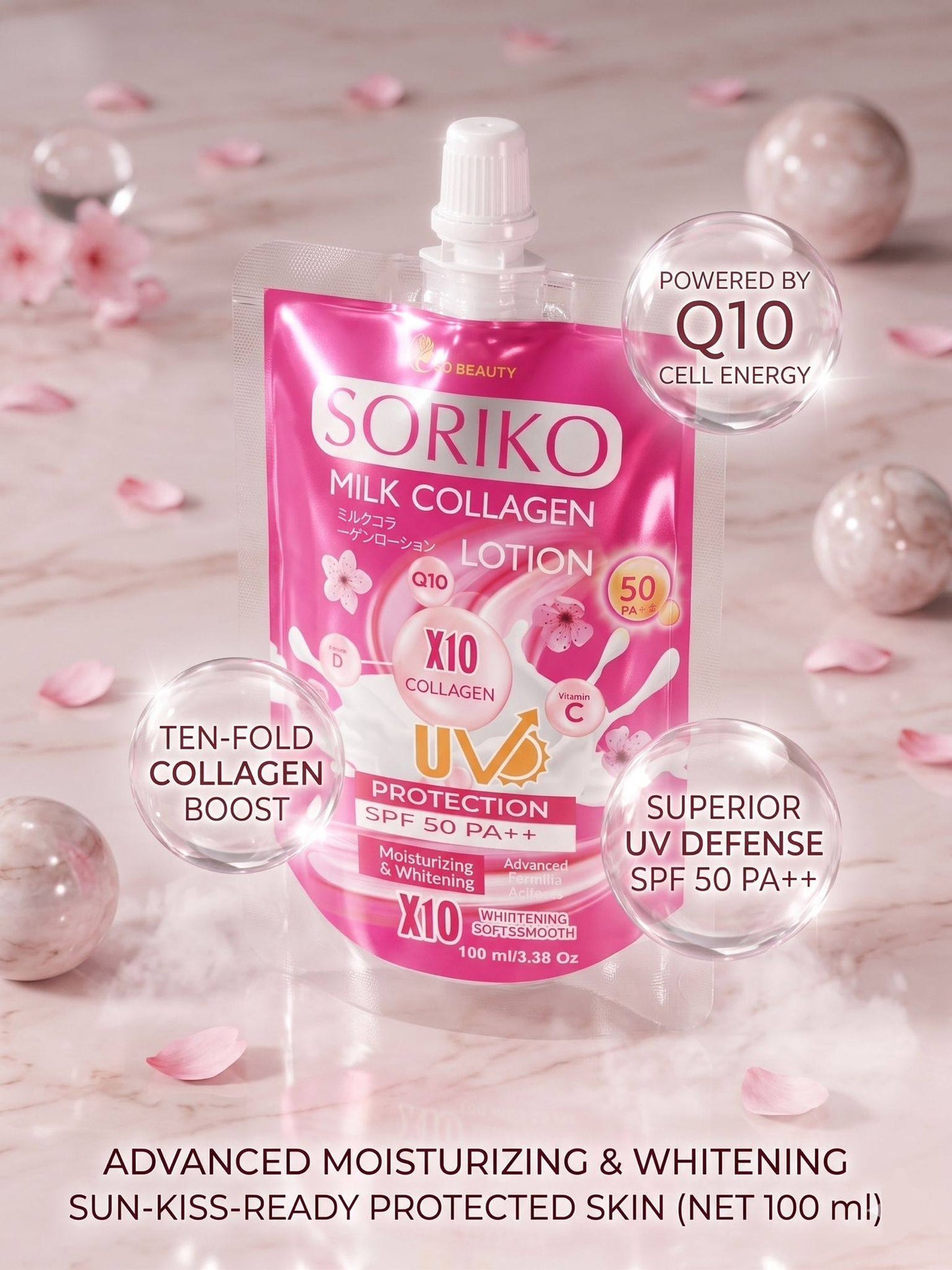 SORIKO MILK COLLAGEN LOTION X10  Moisturizing & Whitening Body Lotion with UV Protection SPF50 PA++