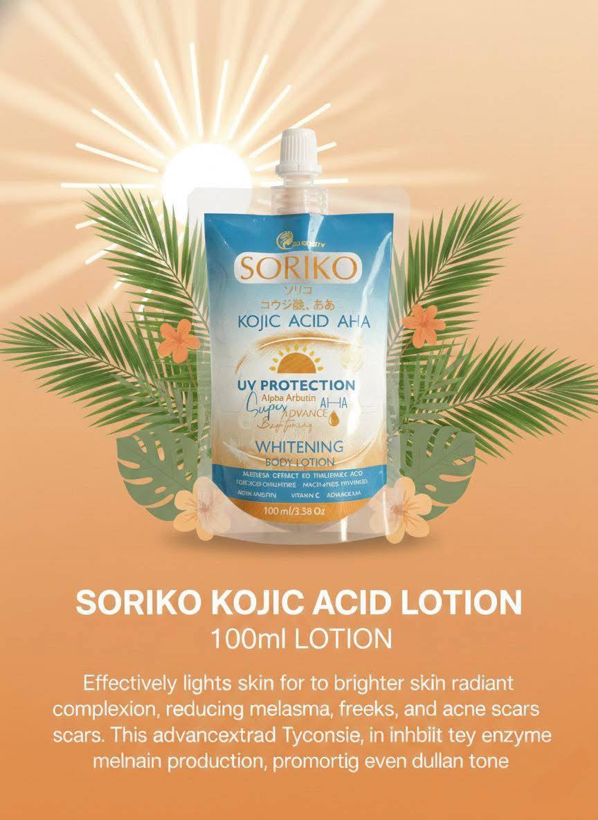 SORIKO KOJIC ACID AHA WHITENING BODY LOTION  Advanced Whitening Body Lotion with UV Protection