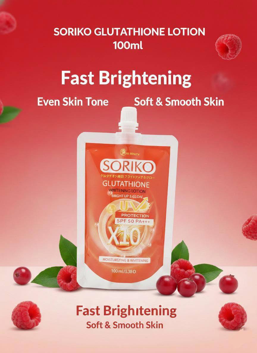 SORIKO GLUTATHIONE WHITENING LOTION X10  Bright Up & Glow Moisturizing Body Lotion with UV Protection SPF50 PA+++